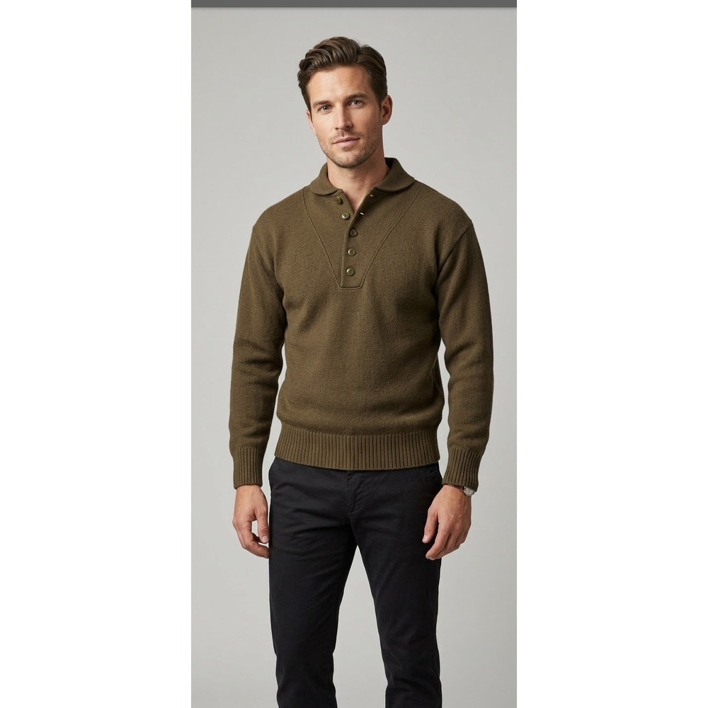 DSCP Garrison Collection Brown Henley Sweater Mens Large 42-44 Military Outdoors